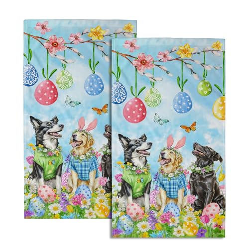 Giwawa Easter Dog Hand Towel Set of 2 Colorful Eggs Hunt Towel Spring Floral Funny Puppy Quick Drying Soft Dish Wash Tea Bar Cloth Decoration for Hotel Bathroom Gym Home - color: Easter Dog