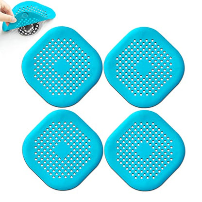 4 Pcs Shower Drain Hair Catcher Bathtub Stopper Home Drain Protectors Drain Cover with Sucker Water Trap Sink Cover for Bathroom Bathtub and Kitchen (Blue) - color: 4 Pcs Blue