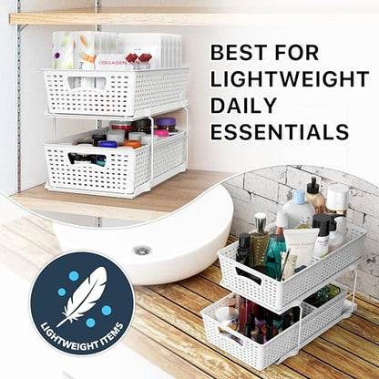 Simple Houseware 2 Tier Pull-Out Sliding Drawer Under Sink Storage, White | Great for Kitchen Bathroom Tray Shelf Organizer - color: White