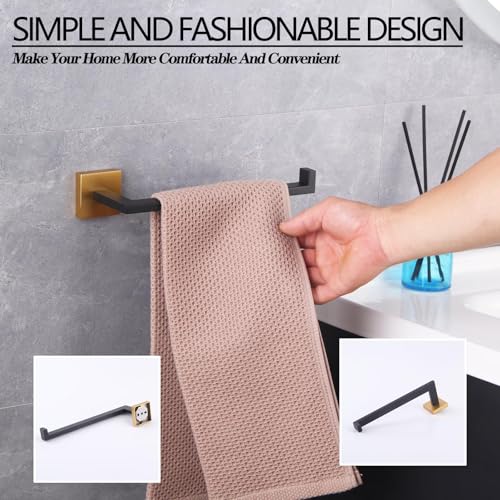 GERZWY Modern Towel Holder Contemporary Style Stainless Steel Towel Hanger Towel Ring for Bathroom Wall Mount (Black & Gold) IG1806-BD - color: Black & Gold