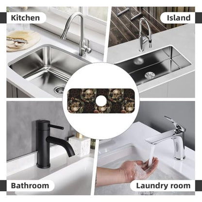 Wiccan Wicca Skull Mushroom Mushrooms Witchcraft Kitchen Sink Splash Guard Faucet Mat Super Absorbent Fast Drying Mat Sink Gadgets-Fast Drying Pad Sink Mat For Kitchen Bathroom (15" X 5.5" ) - color: Skull Mushroom