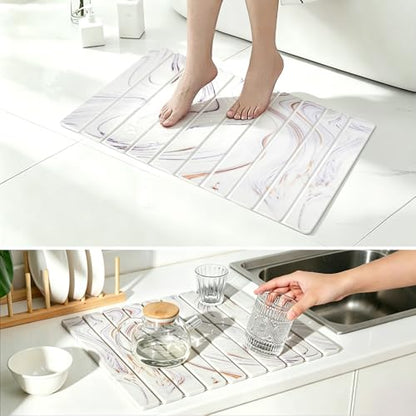 Dish Drying Mat, Stone Drying Mat for Kitchen Counter, Stone Bath Mat,White | Water Absorbing Diatomaceous Earth Drying Stone for Kitchen Counter, Bath Stone Mat, Kitchen Dish Drying Stone Mat, 24"×16" - color: White