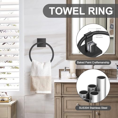10 Pieces Matte Black Towel Bar Set, Double Dase Toilet Paper Holder Bathroom Hardware Set, 23.6 Inch Stainless Steel Towel Rack for Bathroom Wall Mounted - color: Matte Black, size: 10pieces B