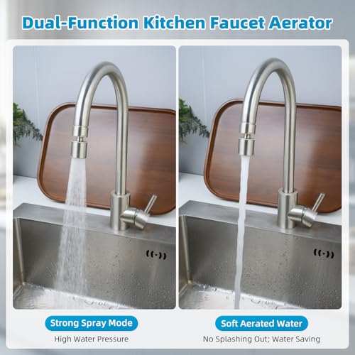 Hibbent cUPC Certified 2-function 360° Swivel Sink Aerator, Brushed Nickel | NSF/ANSI/CAN 61 Certified High Flow Faucet Extender with Metal Adapter for Kitchen & Bathroom, 55/64” Female Thread - color: Brushed Nickel
