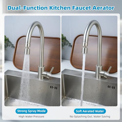 Hibbent cUPC Certified 2-function 360° Swivel Sink Aerator, Brushed Nickel | NSF/ANSI/CAN 61 Certified High Flow Faucet Extender with Metal Adapter for Kitchen & Bathroom, 55/64” Female Thread - color: Brushed Nickel