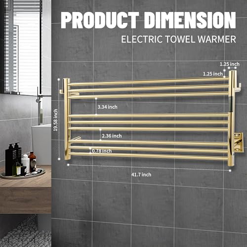 K&KALONZO Wall-Mounted 9-Bar Heated Towel Rack, Fast Heat in 2 Min, NTC Safety - color: Polished Gold, size: H 19.7 x W 41.9