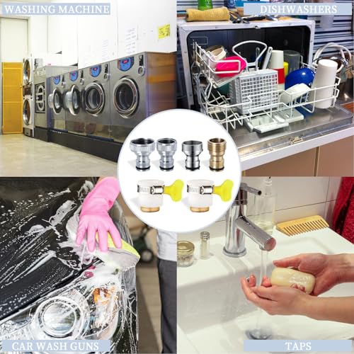 6 pcs Faucet Tap Quick Connector Kit, VEINARDYL 4 Washing Machine Quick Connector and 2 Universal Faucet Adapter, Thread Sink Faucet Adapter Connecting Garden Hose for Dishwasher Car Wash