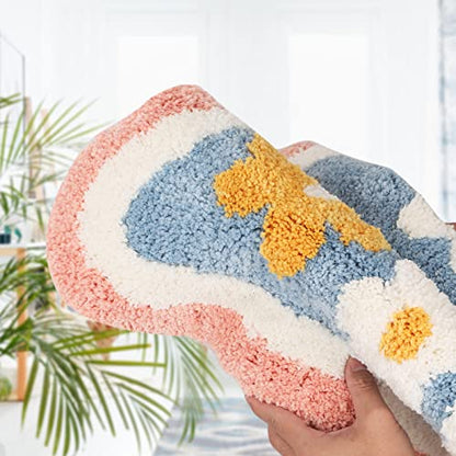 Floral Shag Bath Rug, Extra Soft, High Absorbent, Non-Slip Plush Shaggy Bath Carpet, Machine Washable, Great for Bathroom Floor, Tub and Shower, (15.75"x 23.62", Flowers) - size: 1'4" x 1'11" (Rectangular)