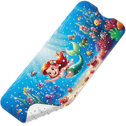 Upgrade Cartoon Baby Bath Mat Non Slip - 40"x16" Extra Long Bathtub Mat for Baby Eco Friendly Durable Bath Mat for Tub Non Slip Kids Tub Mat with Suction Cups, Machine Washable and No Fading, Mermaid - color: B-mermaid