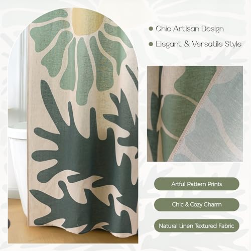 Retro Daisy Linen Boho Shower Curtain Set with Liner,72" Wx72 L | Double Layer Shower Curtain Waterproof Fabric with Zippered Removable PEVA Liner,Boho Shower Curtain for Bathroom,Free Hooks - color: Daisy