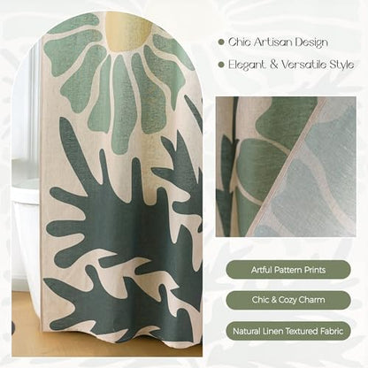 Retro Daisy Linen Boho Shower Curtain Set with Liner,72" Wx72 L | Double Layer Shower Curtain Waterproof Fabric with Zippered Removable PEVA Liner,Boho Shower Curtain for Bathroom,Free Hooks - color: Daisy