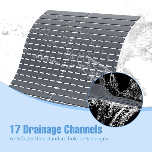 Shower Mat Non-Slip Bath Mat for Tub and Shower Stall,236 Suction Cups with Drain Holes, Quick Dry Machine Washable, Extra Grip for Stand Up Showers, Bathroom Essentials 24x24 Inch (Light Grey) - color: Light Grey
