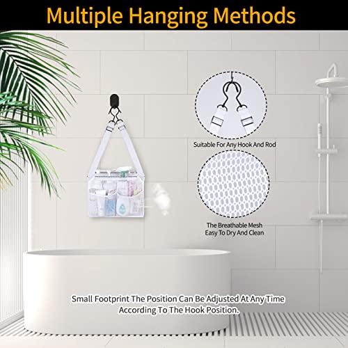 4 Storage Pockets Adjustable Hanging Mesh Bathroom Bag, Shower Caddy College with Hooks, Applied to College Dorm Rooms, Gym, Swimming and RV Travel (White) - color: White