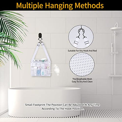 4 Storage Pockets Adjustable Hanging Mesh Bathroom Bag, Shower Caddy College with Hooks, Applied to College Dorm Rooms, Gym, Swimming and RV Travel (White) - color: White