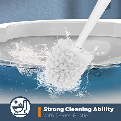 Holaloha Toilet Brush and Holder Set, 3 Pack, White | Bathroom Accessories, Ergonomic Silicone Handle, Dense Bristles, Deep Cleaning, with 3 Crevice Brushes, Scrubber