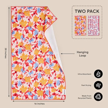 RECYCO Waffle Kitchen Towel Set of 2 - Quick Dry Microfiber Sustainable Dish Towels - Absorbent Reusable Cleaning Tea Towels - Lightweight Hand Towels,16”x 28”, Blossom Brilliance Pink - color: Blossom Brilliance Pink