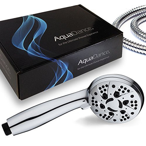 AquaDance High Pressure 6-Setting 3.5" Chrome Face Handheld Shower with Hose for the Ultimate Shower Experience! Officially Independently Tested to Meet Strict US Quality & Performance Standards! | Anti-clog Jets, Premium Stainless Steel Hose & Adjustable
