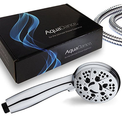 AquaDance High Pressure 6-Setting 3.5" Chrome Face Handheld Shower with Hose for the Ultimate Shower Experience! Officially Independently Tested to Meet Strict US Quality & Performance Standards! | Anti-clog Jets, Premium Stainless Steel Hose & Adjustable