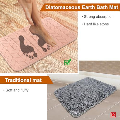 JUERLEN 2 Pack Diatomaceous Earth Shower Mat, Stone Bath Mat, Nonslip Super Absorbent Fast-Drying Hard Bath Mat for Bathroom Shower Floor, 24 x 16 inch, Pink Arrow Design - color: Pink
