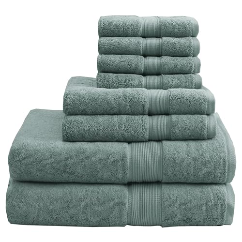 Madison Park 800GSM 100% Cotton Bathroom Bath Towel Set of 8, Dusty Green | Long Staple, Highly Absorbent, Durable Hotel Spa Quality, Quick Dry, Double Stitched Hems, Lint Reducing, OEKO-TEX Certified - color: Dusty Green, size: Multi-Sizes