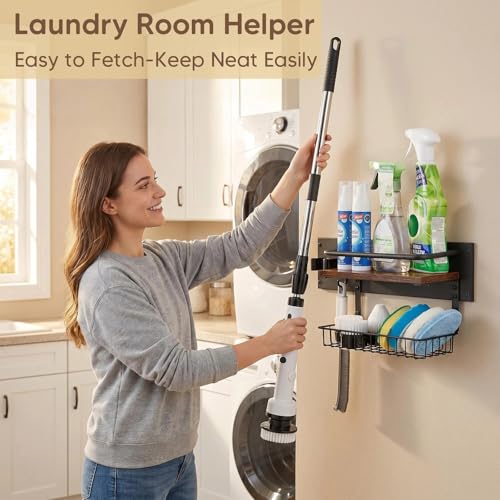 Cleaning Supplies Organizer Wall Mounted | Cleaning Organizer with Blanket for Storage, Laundry Room Organization Storage Shelves with Clip Hook for Bathroom Kitchen