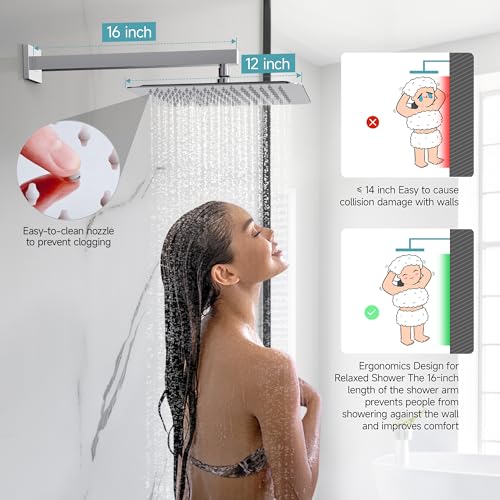 SR SUN RISE Shower Faucet Set & System - 12 Inch Rainfall Shower Head & Handle Set Wall Mounted Polished Chrome Solid Brass Valve Trim Kit Included - color: Polished Chrome, size: 12 Inch