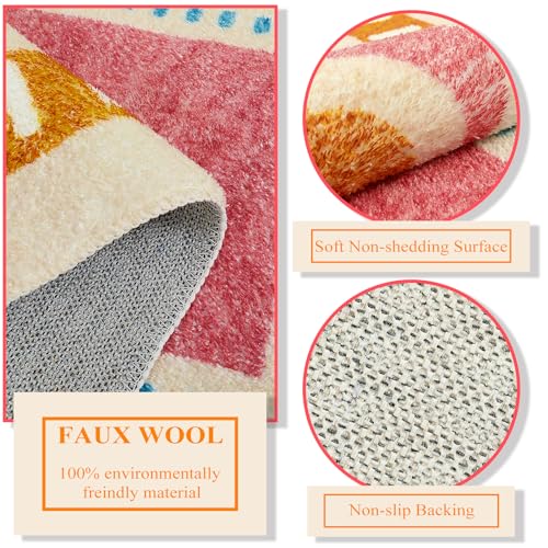 Lukinbox Boho Kids Area Rugs for Living Room, 3x5 Sun Machine Washable Bedroom Rug, Super Soft Non-Slip Orange Circular Rainbow Throw Rug for Entryway Playroom Nursery Room Dinning Room - size: 2'11" x 4'11" (Rectangular)