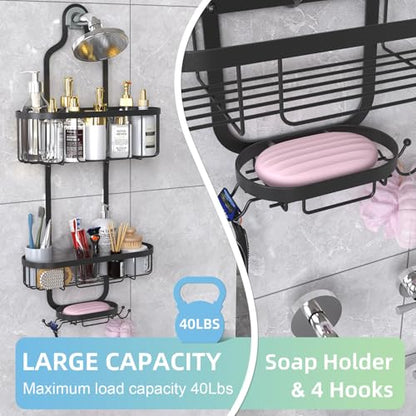 Shower Caddy Hanging, Bathroom Shower Rack, Bathroom Organizer with Soap Dish, Over The Showerhead Caddy with Hooks for Razor/Sponge, Black - color: Black