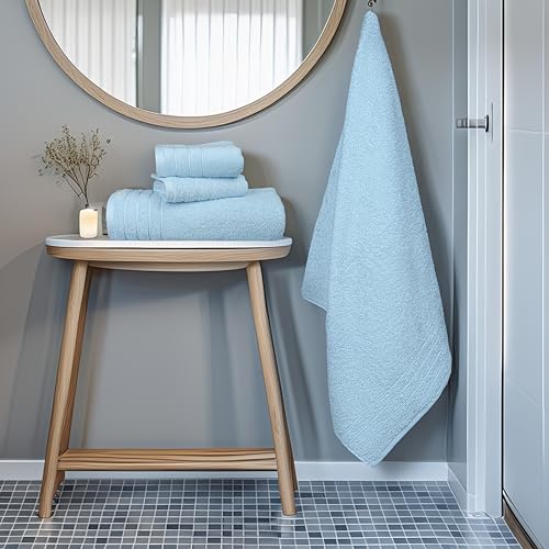8 Piece Towel Set, 2 XL Bath, 2 Hand, 4 Washcloth, Sky Blue | 100% Cotton, Lighter Weight, Quicker to Dry, Super Absorbent, Perfect for Bathroom - color: Sky Blue