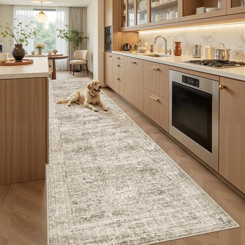 Soalmost Washable 3x10 Hallway Runner Rug Non-Slip Kitchen Entry Rugs Brown | Vintage Long Runners 10ft for Bathroom Laundry Room, Foldable Low-Pile Wide Floor Carpet Mat for Entryway Corridor Bedroom - color: Brown, size: 3' x 10' (Runner)