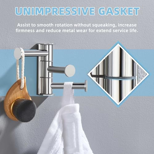 Suyar Swivel Towel Hook Polished Chrome, Bathroom Robe Holder with 3 Arms | SUS304 Stainless Steel, Screw Mount - color: Polished Chrome, size: 1 Pack
