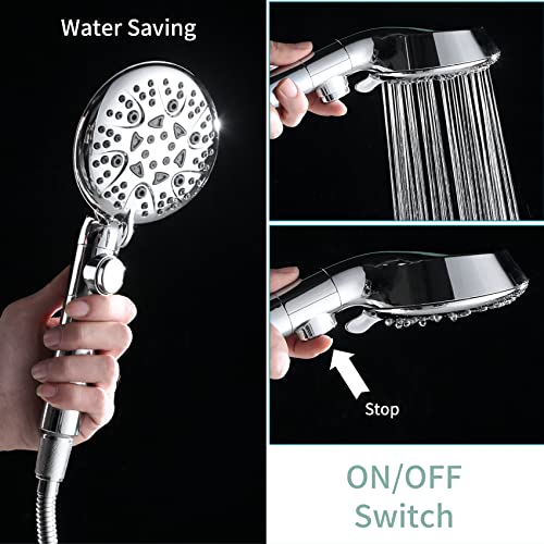 Handheld Shower Head with 79inch Extra Long Hose,ON OFF Switch. | 8 Spray Settings High Pressure Detachable Showerhead,Built-in Power Sprayer to Clean Pets, Adjustable Angle Bracket,Silver