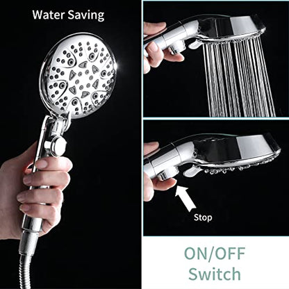 Handheld Shower Head with 79inch Extra Long Hose,ON OFF Switch. | 8 Spray Settings High Pressure Detachable Showerhead,Built-in Power Sprayer to Clean Pets, Adjustable Angle Bracket,Silver
