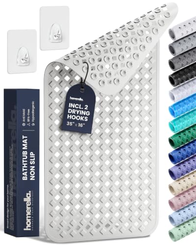 homerella Bathtub Mat Non Slip 35x16 Shower Mat Non Slip Anti Mold BPA Free | Mildew Resistant, Machine Washable, Extra Long Tub Mat, Shower Mats for Inside Shower, Bath Mat for Tub Non Slip EU Certified - color: White, size: 35" x 16" (Rectangular)