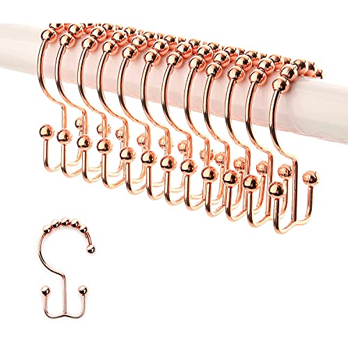 2lbDepot Copper Shower Curtain Hooks Rings, Premium Rust-Resistant Stainless Steel Metal, Double Dual Sided Hooks, Glides Effortlessly on Bathroom Shower Rods, Set of 12 Decorative Copper Hooks - color: Copper
