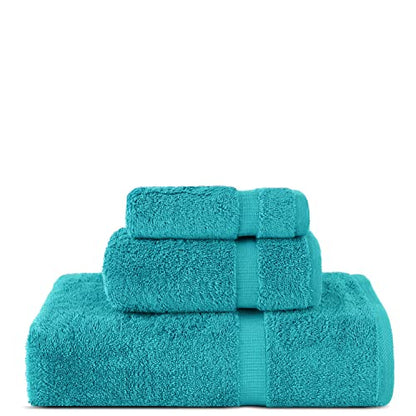Chakir Turkish Linens Personalized 3 Piece Towel Set, 100% Cotton Luxury Turkish Towels for Bathroom, Soft Absorbent Towel Set with Bath Towel Hand Towel and Washcloth, Aqua - color: Aqua