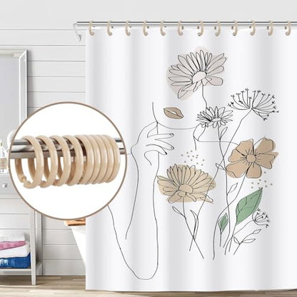 Beige Shower Curtain Hooks - 12 Pcs Circular Plastic Shower Curtain Rings for Bathroom - O Shaped Ivory Cream Shower Hooks Rings for Shower Curtain Rod - color: Beige
