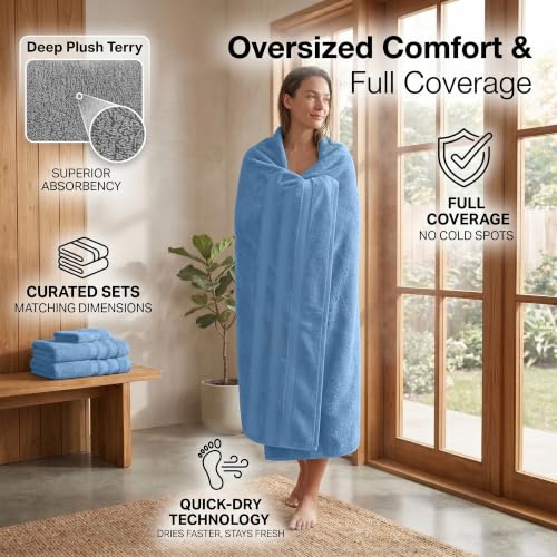 RIVERSIDE Pack of 2 Extra Large Bath Sheets 35 x 70 Inches, 100% Ring Spun Cotton, Hotel Quality, Oversized Bath Towels, Super Soft, Highly Absorbent & Quicker to Dry, Electric Blue - color: Medium Blue, size: Bath Sheets (PK 2)