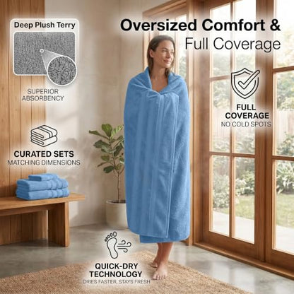 RIVERSIDE Pack of 2 Extra Large Bath Sheets 35 x 70 Inches, 100% Ring Spun Cotton, Hotel Quality, Oversized Bath Towels, Super Soft, Highly Absorbent & Quicker to Dry, Electric Blue - color: Medium Blue, size: Bath Sheets (PK 2)