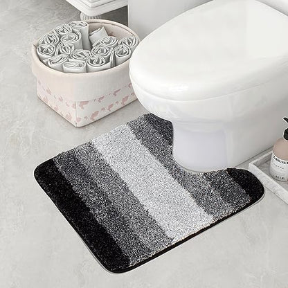 Walensee Contour Rug (20 x 24, Ombre Black) - Non Slip, Water Absorbent, Soft Microfiber Shaggy Bath Mat, Machine Washable, U Shape Toilet Rug - color: Ombre Black, size: 20" x 24" Contour