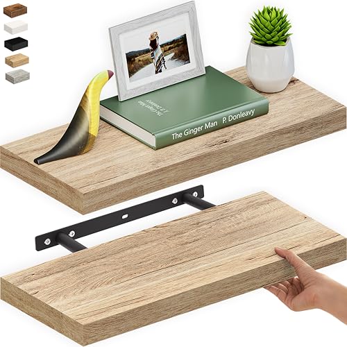 Ballucci Floating Shelf, 2-Pack 24" Natural Oak Floating Shelves for Wall, Wood Wall Shelf for Home Décor, Floating Shelves for Bathroom, Living Room, Bedroom, 8" Deep Wall Shelves - color: Natural Oak, size: 23.6 inches