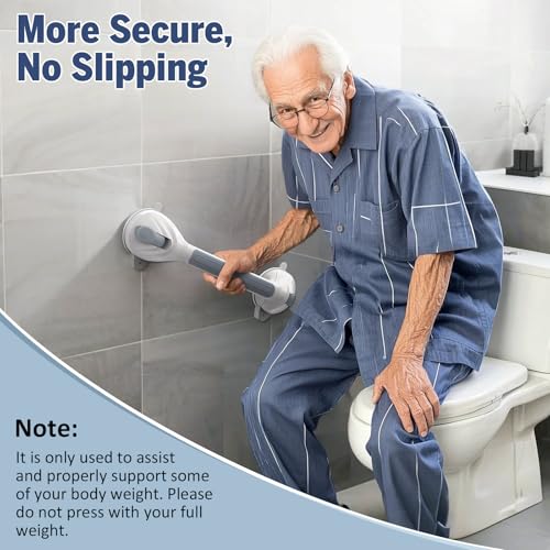 Roylvan 16.8 Inch Grab Bars for Shower with Suction Cups, Drill Free, 1 PCS | Removable & Waterproof Shower Handles for Elderly and Seniors, Shower Safety Handrail for Bathroom, Bathtub