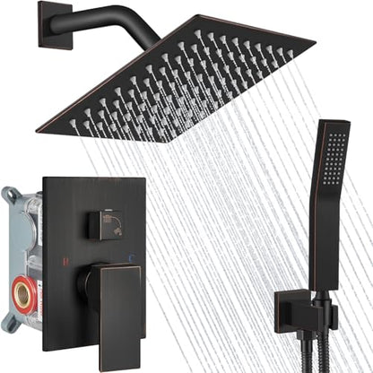 Midanya Shower Faucet Set with Handheld Sprayer,8 Inch,Oil Rubbed Bronze | Rough-in Shower Valve and Trim Kit Included,Square Rain Head,Wall Mount Shower System,All Metal,Bathroom - color: Bronze, size: 8 Inch