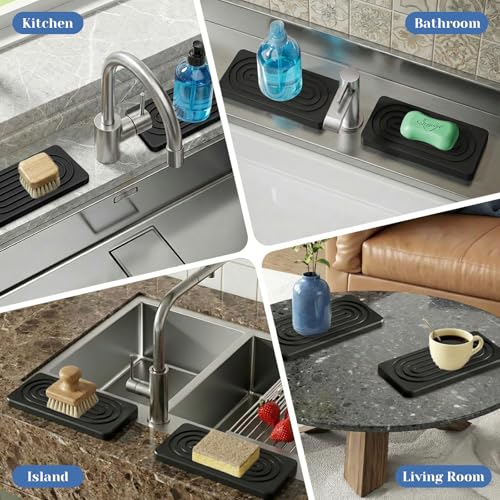 Stone Drying Tray, Water Absorbing Stone Tray, Natural Diatomaceous Earth Stone Sink Mat, Instant Dry Sink Coasters, Kitchen Sponge Hand Soap Holder, Quick Dry, Ease Cleaning - color: Concrete Grey
