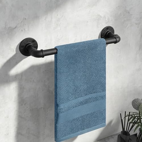 Industrial Pipe Towel Rack Towel Bar, Heavy Duty Wall Mounted Rustic Farmhouse Bath Towel Holder for Bathroom (Black, 12 inch) - color: Black, size: 12 inch