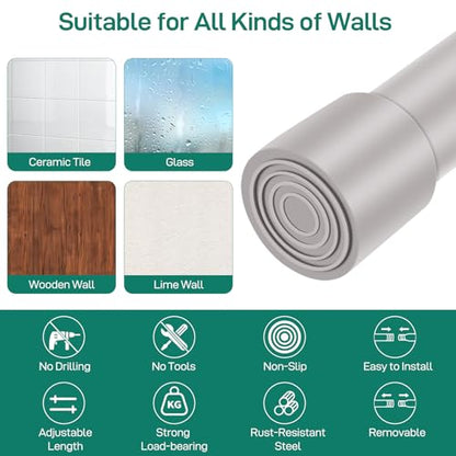Shower Curtain Rod, No Drill Spring Tension Curtain Rods for Windows, Bathroom, Closet, Non-Slip, Anti-Rust, 0.63" Diameter - color: Silver grey, size: 16"-54" 1pcs