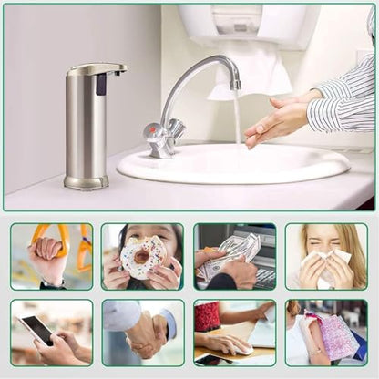 Soap Dispenser, Touchless Automatic Soap Dispenser, Infrared Motion Sensor Stainless Steel Hands Free Soap Pump with Waterproof Base for Bathroom and Kitchen