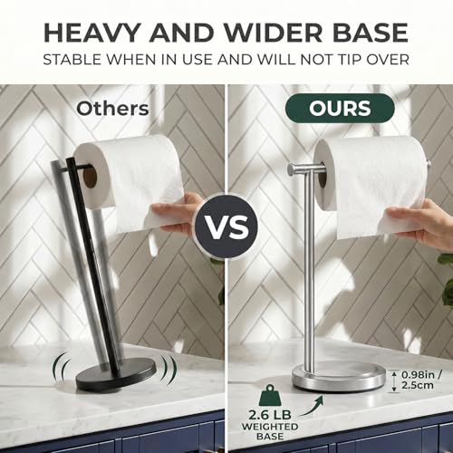 Hoimpro Hand Towel Holder Stand Towel Bar Rack Countertop Brushed Nickel | Free Standing Towel Hanger Ring for Bathroom Kitchen Vanity Counter,13 Inch, Stainless Steel, RustProof, Bath Accessories - color: Brushed Nickel