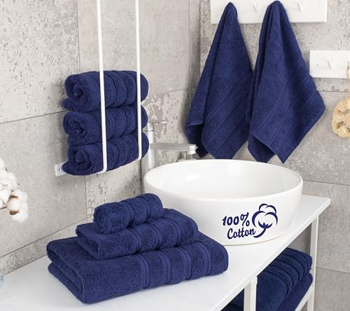 American Soft Linen 100% Cotton Luxury Turkish Towels, 6 Piece Towel Set | Soft Absorbent Quick Dry OEKO Tex Standard 100 Certificated Durable Machine Washable Premium Hotel Quality - color: Navy Blue