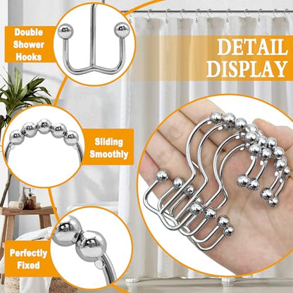 Shower Curtain Hooks,12 Pcs Rustproof Metal Shower Curtain Rings,Free Sliding Double Shower Hooks for Shower Curtain & Liners,Shower Curtain Hangers for Bathroom Shower Curtain Rods Curtains (Silver) - color: Silver